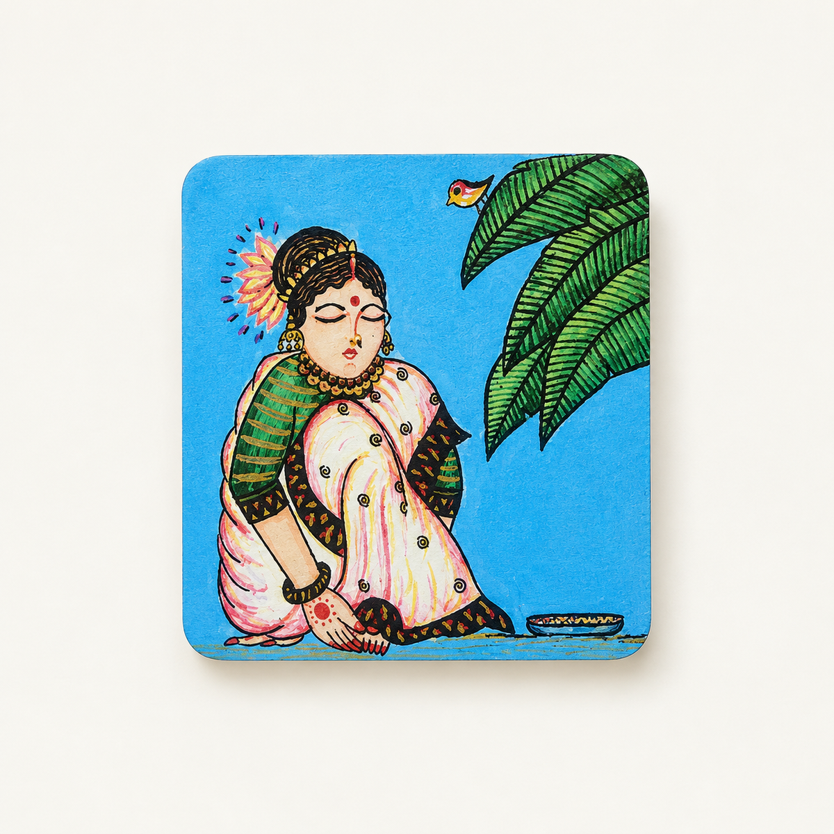 Indian Women sitting Coaster Set of 2